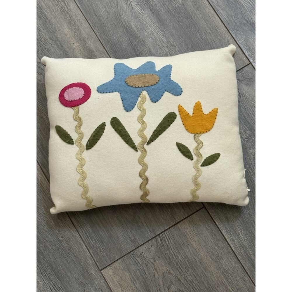 Flower Garden Embroidered Throw Pillow Handcrafted 12x10 Cottagecore Whimsy